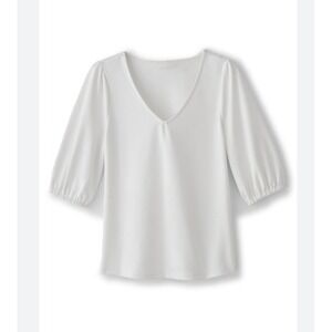 Velvet by Graham & Spencer for Anthropologie White V‎ Neck 3/4 Puff Sleeve XS